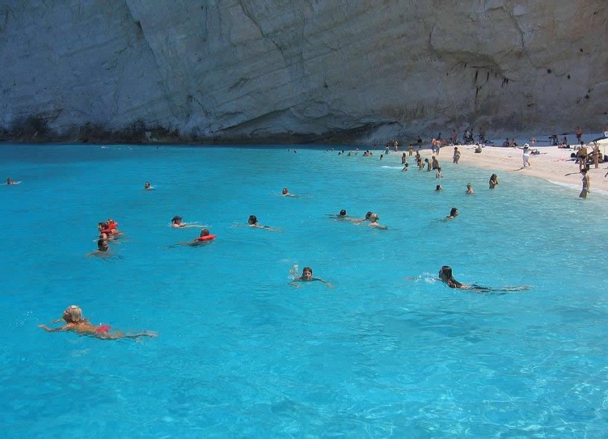 Tourists at Navagio Shipwreck beach